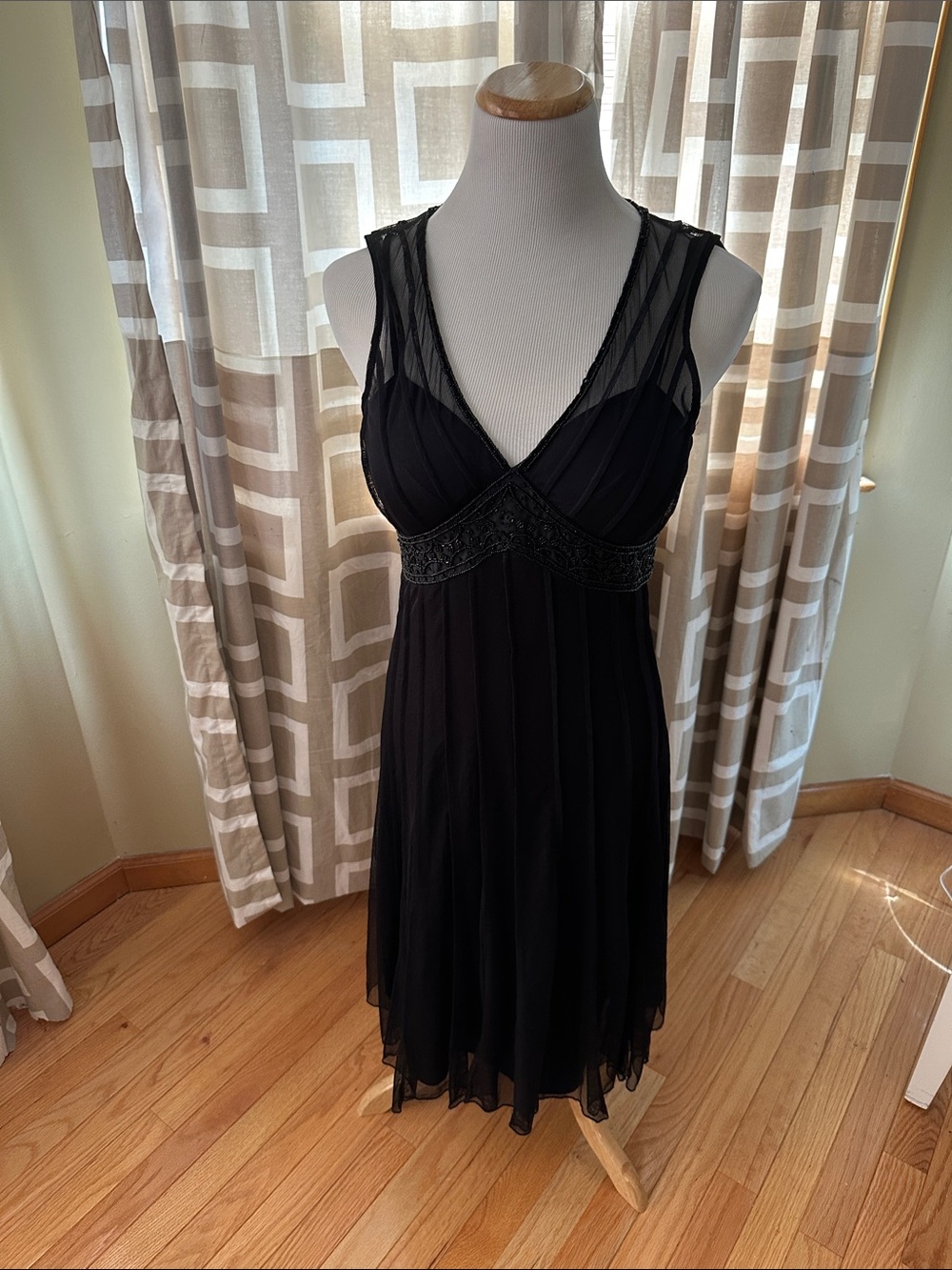 White House Black Market Silk Chiffon Pleated Cocktail Dress.